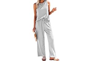 Ekouaer Womens Pajamas 2 Piece Lounge Set Waffle Knit Loungewear Sleeveless Tank Top with Long Pants Outfits S-XXL