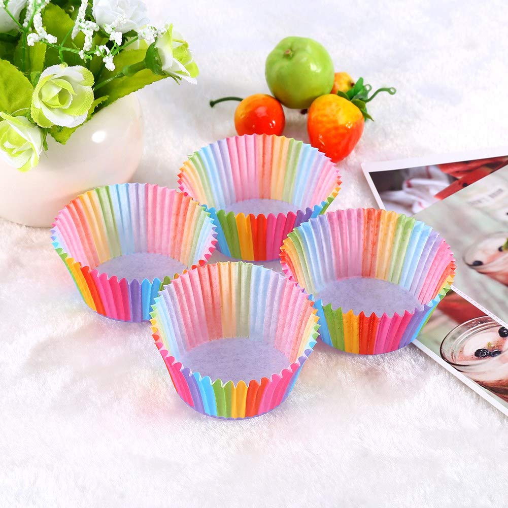 Yosoo 100 Pcs Rainbow Paper Cake Cups Cases Baking Muffin Liners for Baking Cake, Biscuit, Colorful Standard Baking Cups