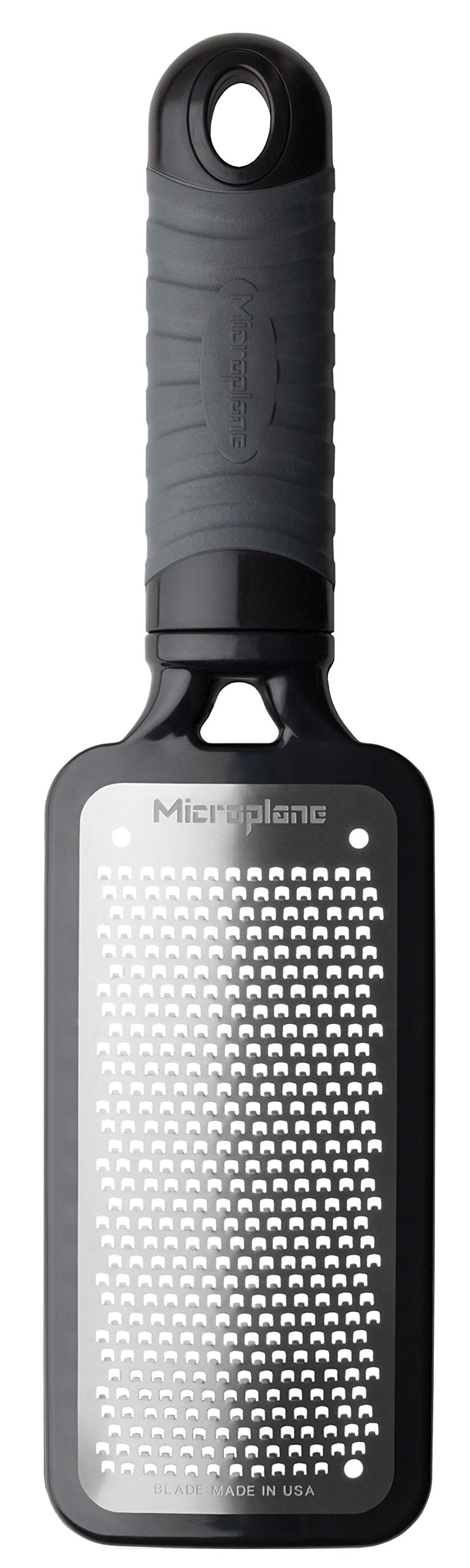 Microplane Kitchen Grater Fine for Hard Cheese, Citrus Fruits, Garlic, Chili, Cinnamon and Nutmeg from The Home Series in Black & Stainless Steel