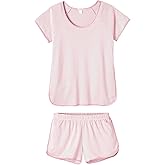 Hilinker Women Striped Pajama Set Short Sleeve Top with Shorts Sleepwear Pjs 2 Piece Lounge Sets