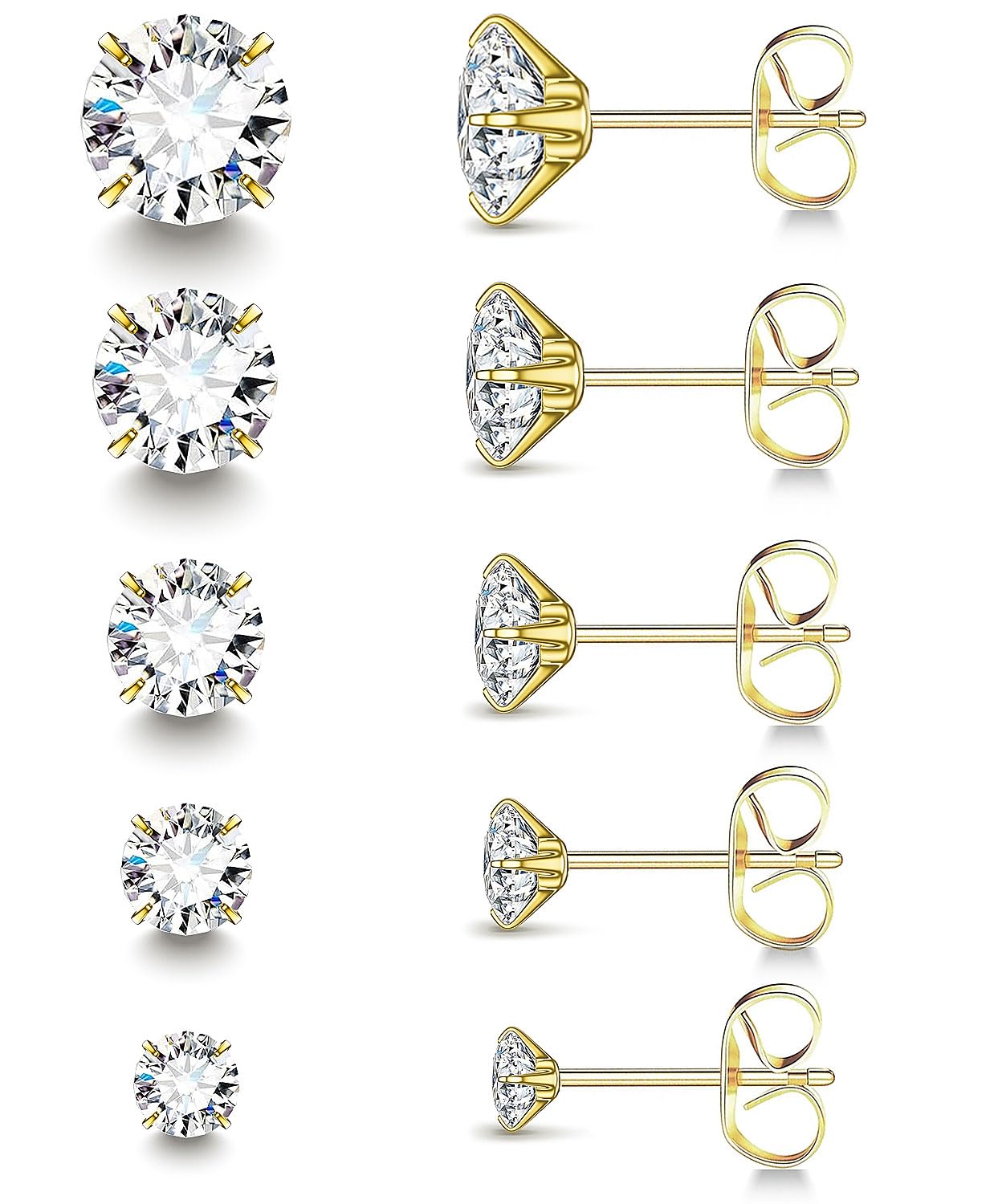 Gold Stud Earrings Set for Women Men, 20G