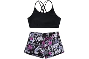 Moily Girls Gymnastics/Dance/Sports Two Piece Outfit Criss Cross Back Crop Top with Booty Shorts Swimwear
