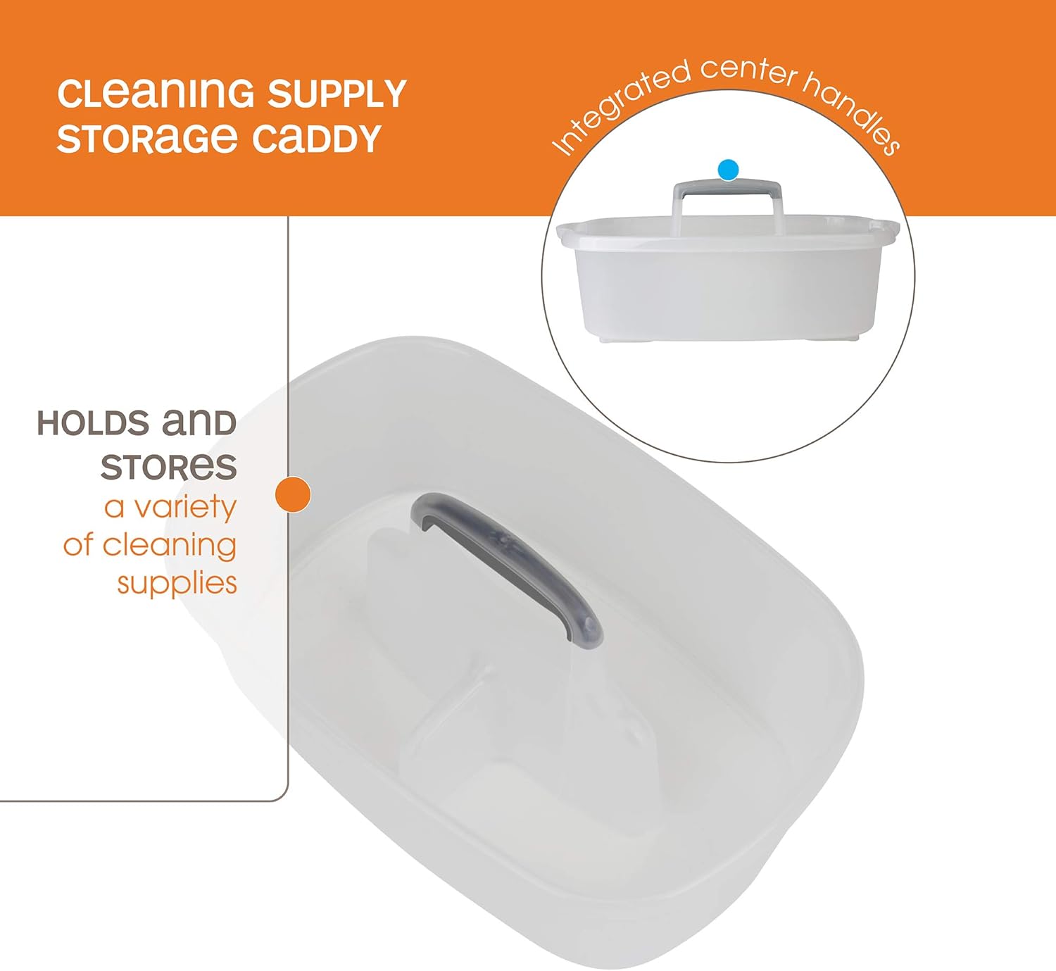 Casabella Cleaning Handle Bucket, Clear/Silver Rectangular Storage Caddy, Graphite, 4 gallons, Translucent: Home & Kitchen