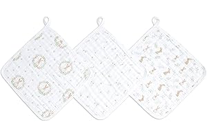 aden + anais Essentials Washcloth 3-Pack, Super Soft 100% Cotton Muslin, Gentle on Skin, 3 Absorbent 11x11 Layers, Softer with Every Use, Perfect for Babies, Infants, Toddlers, Blushing Bunnies