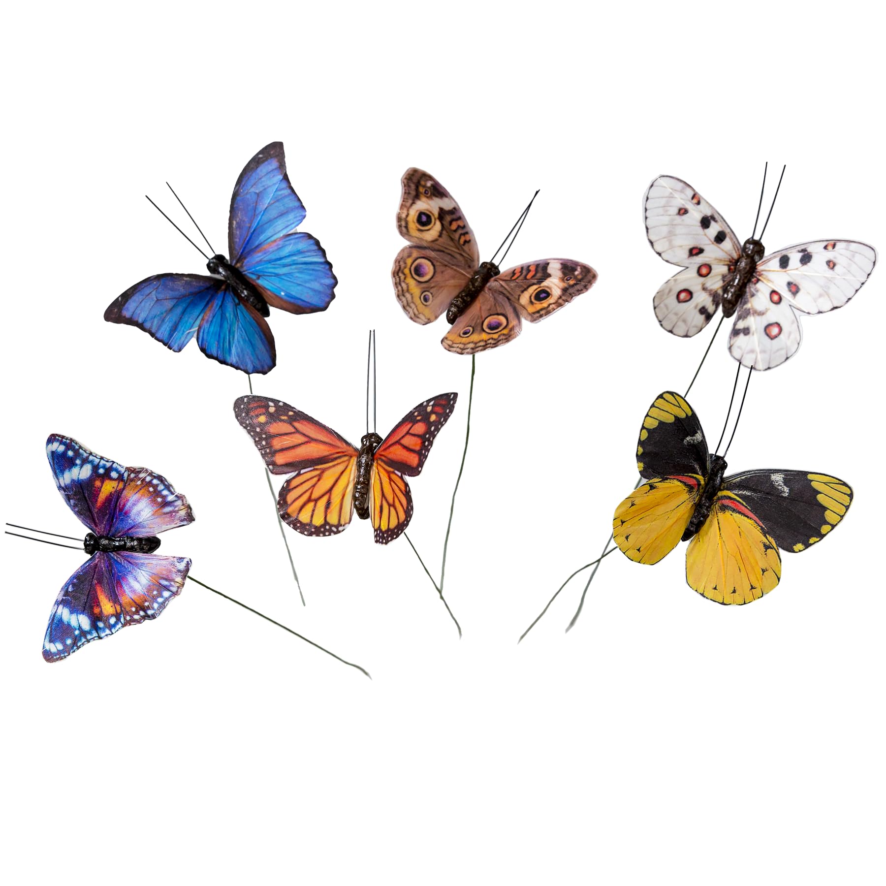 YCHTEWY-Feather Fake Butterfly for Craft Decoration Set of 12 with Wire Wedding Home Flower Pot Christmas Party Spring Home Decor Floral,3.5in 9cm