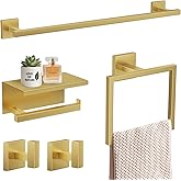 TURS Brushed Gold 5 Pieces Bathroom Hardware Set, SUS304 Stainless Steel 23.6 Inch Bath Towel Bar Set, Square Bathroom Accessories Kit Wall Mounted