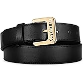 RISANTRY Women's Black Blt with Gold Buckle Fashion Belt Black Leather Waist Belt for Jeans & Dresses