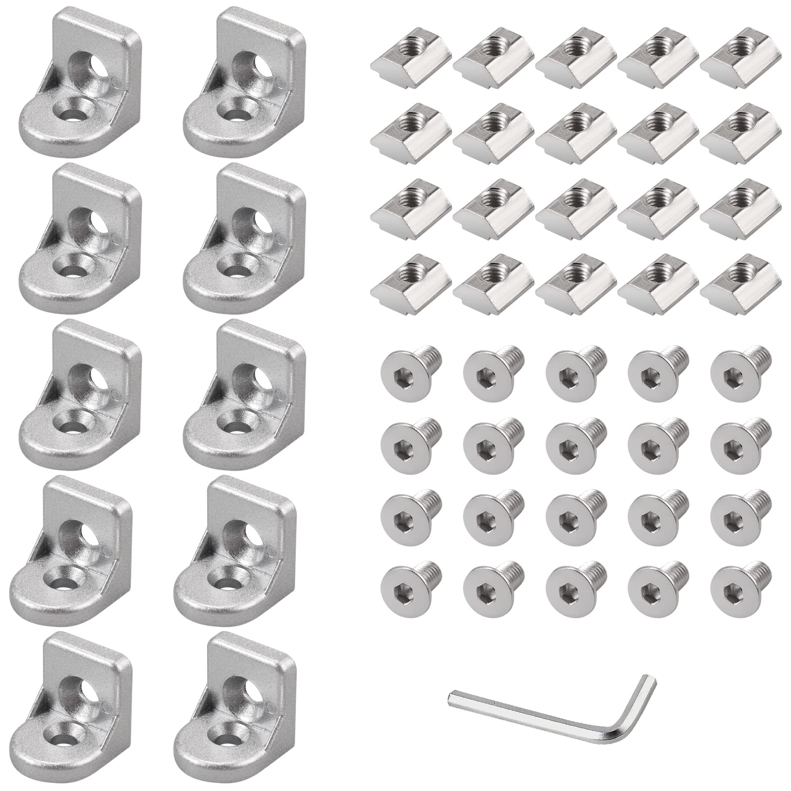 EYPINS 10 Pcs 2020 Steering Aluminum Angle Mounting Brackets, 90 Degree Corner Connector 2020 Extrusion Profile, Fastener with 20 Series M5 Slider Nuts for 6mm Slots, M5 * 10 Hexagon Screws
