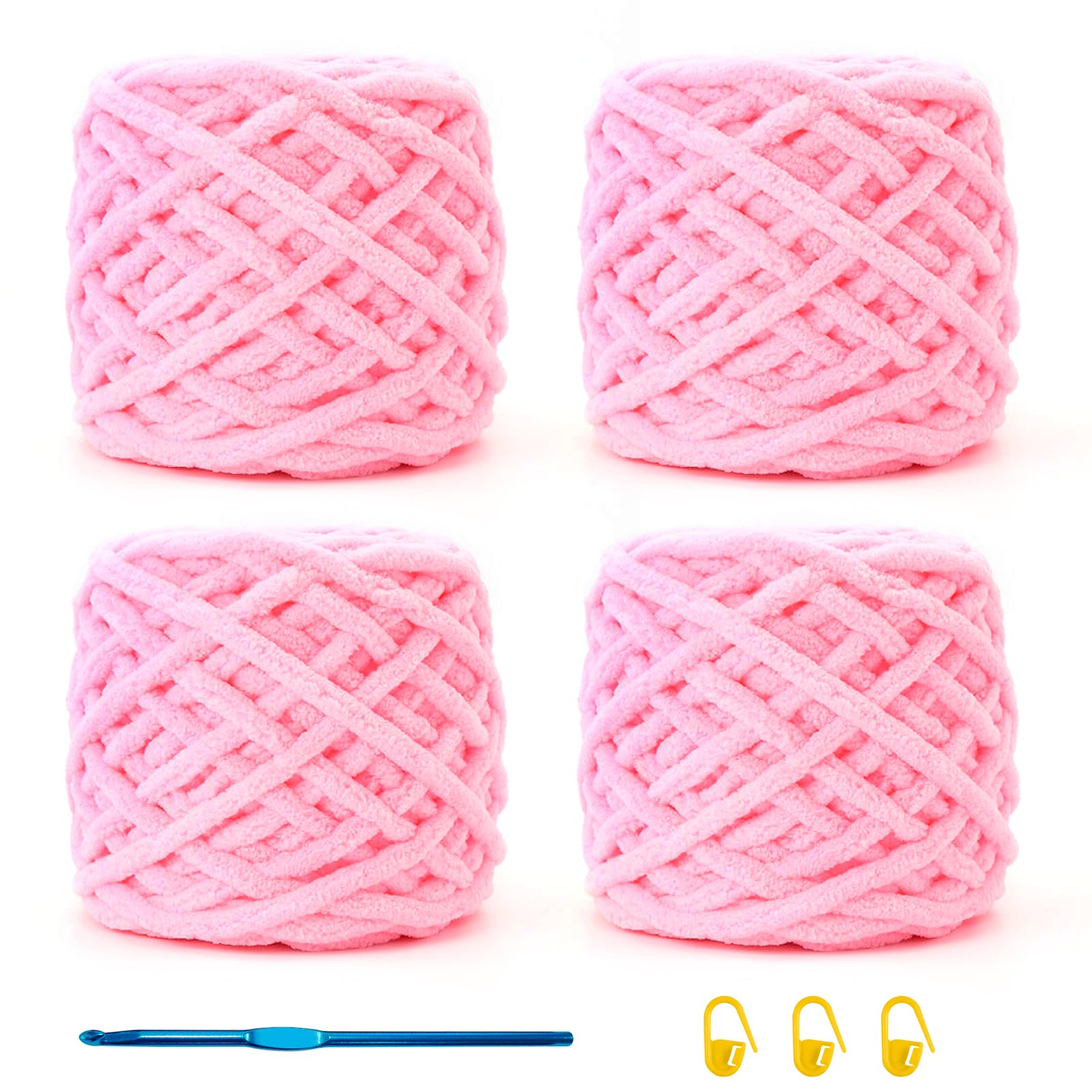 TOKIISHE Knitting Wool Yarn 4 x 100g Multi-Colored Knitting Yarn for Crochet, Soft Chunky Yarn Crochet Thread Kit for Making Plush Balls Bags Hats Blankets Sweaters Scarves Shoes Pet Clothes Gloves