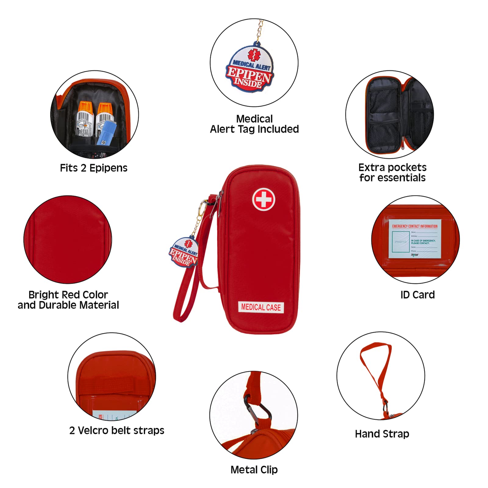 EpiPen Medical Carrying Case Insulated, Travel Medication Organizer Bag Emergency Medical Pouch, Fits 2 EpiPens, Asthma Inhaler, Anti-Histamine, Auvi-Q, Allergy Medicine Essentials, Red