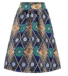 Afibi Womens African Print Skirt Boho Flare Pleated