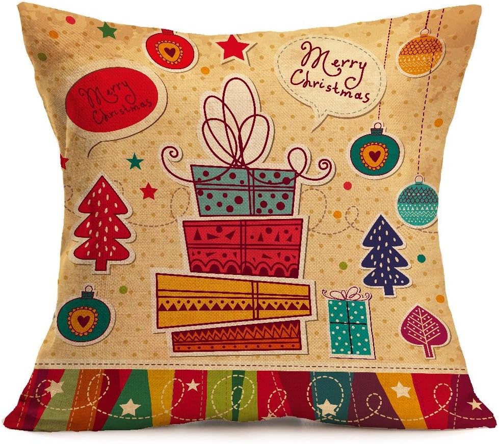 NEW BARLEY Merry Christmas Series Cotton Linen 18" x 18" Decorative Throw Pillow Cover Cushion Case Pillow Case (Style D)