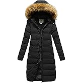 CREATMO US Women's Long Winter Faux Fur Coat Puffer Warm Jacket with Detachable Hood