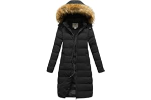 CREATMO US Women's Long Winter Faux Fur Coat Puffer Warm Jacket with Detachable Hood