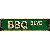BBQ BLVD TIME Metal Tin Street Sign Bar Cafe Garage Cave Home Room Wall Bathroom Farmhouse Garden Porch Patio Decor, 16 x 4 Inch