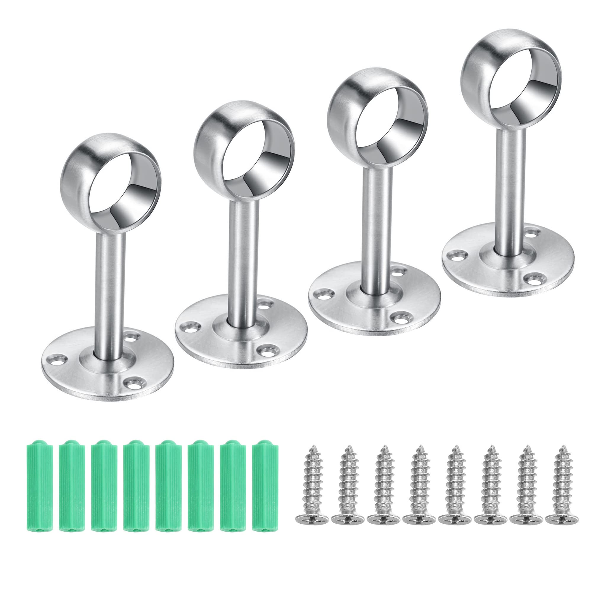 4 Pack Curtain Rod Ceiling Mount Bracket Shower Curtain Rod Holder Stainless Steel Flange Rod Holder Closet Pole End Supports Socket Fit 25mm Rod for Wall Window Bedroom