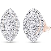 SAVEARTH DIAMONDS 1 Carat Round Cut Lab Created Moissanite Diamond Marquise Halo Cluster Stud Earrings In 14K Gold Over Sterling Silver Jewelry For Women (VVS1 Clarity, 1 Cttw)