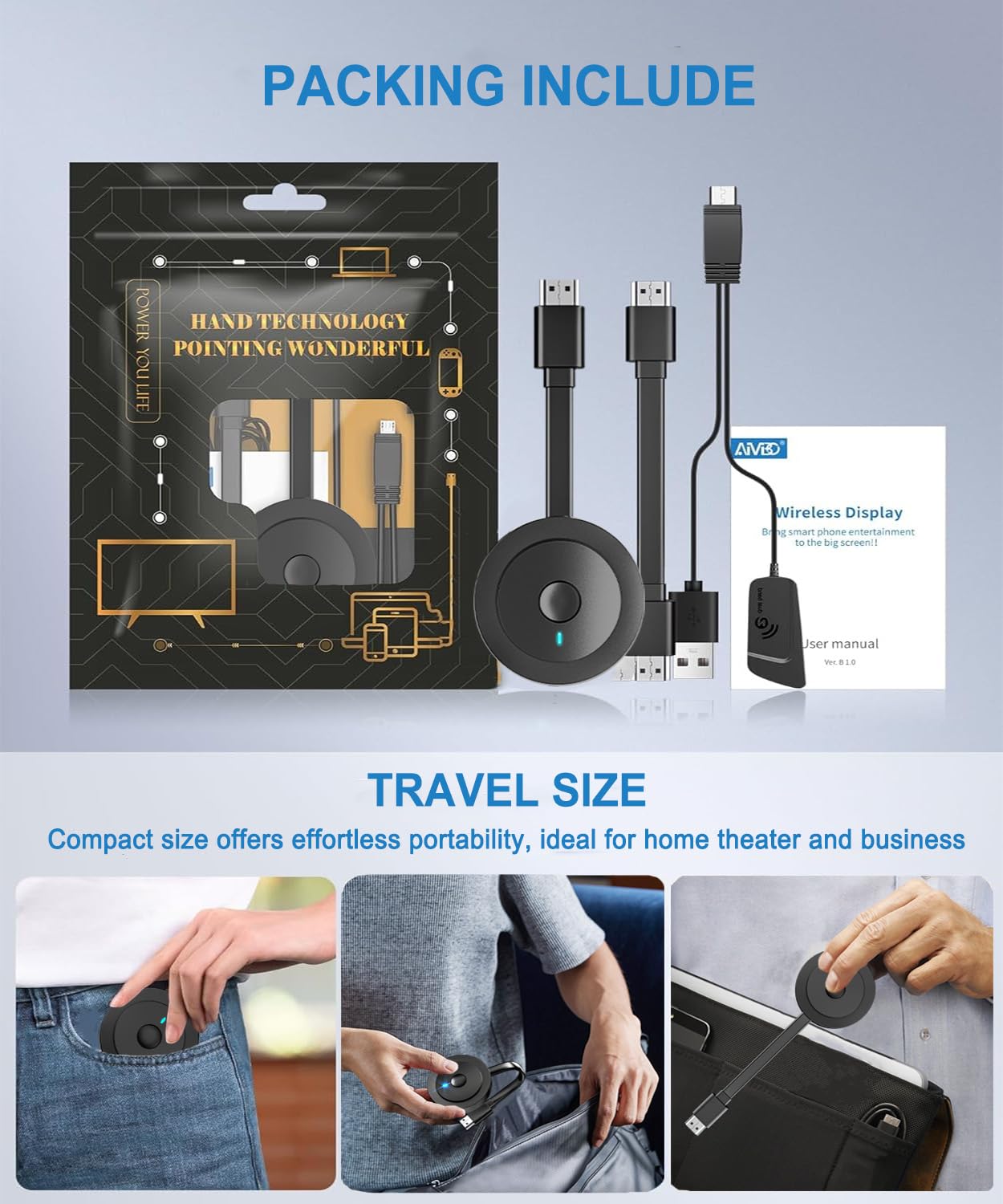 4K Wireless HDMI Display Adapter, SOCLLLife Screen Mirroring Dongle for i-Phone, i-Pad, Android, Windows, Laptop to HDTV/Projector/Monitor, Support Airplay, Miracast, DLNA for Casting Video & Audio