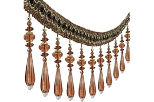 3Yard Teardrop Beaded Fringe Trim Decorative Crystal Tassel Border for Curtains, Tablecloths, Lampshades, Multi-Color Home De