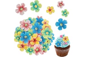 70pcs Edible Cupcake Toppers, Flower Cake Toppers for Cake Decorating, Wafer Paper, Mixed Colour, for Wedding Baby Shower Bir