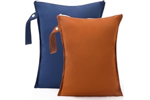 eaxin 2pcs Cloth Diaper Mess-proof Wet Bags,Waterproof Reusabel Travel Storage Stroller Daycare Soiled Baby Items Beach Pool Yoga Gym Bag for Wet Toddler Swimsuits-Blue,Brown