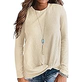 Neineiwu Womens Casual Tops Long Sleeve Cute Twist Knot Waffle Knit Shirts Loose Blouse