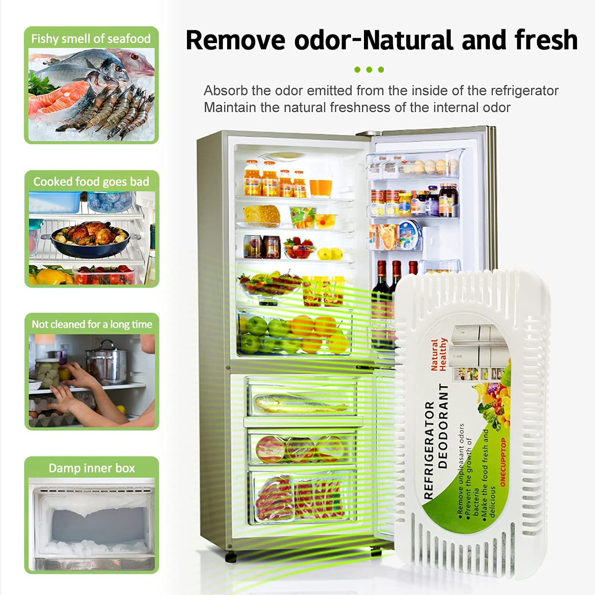 Refrigerator Deodorizer(4 pack), Fridge and Freezer Odor Eliminator, Activated Carbon Smell Remover and Moisture Absorber