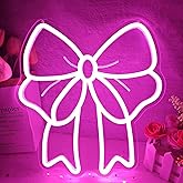 Vveikea Pink Bow Neon Sign Bows Neon Lights for Bedroom Dimmable Coquette Ribbon Bow Birthday Decorations Pink Wall Art Bow Wall Decor Led Sign Gifts for Girls Party