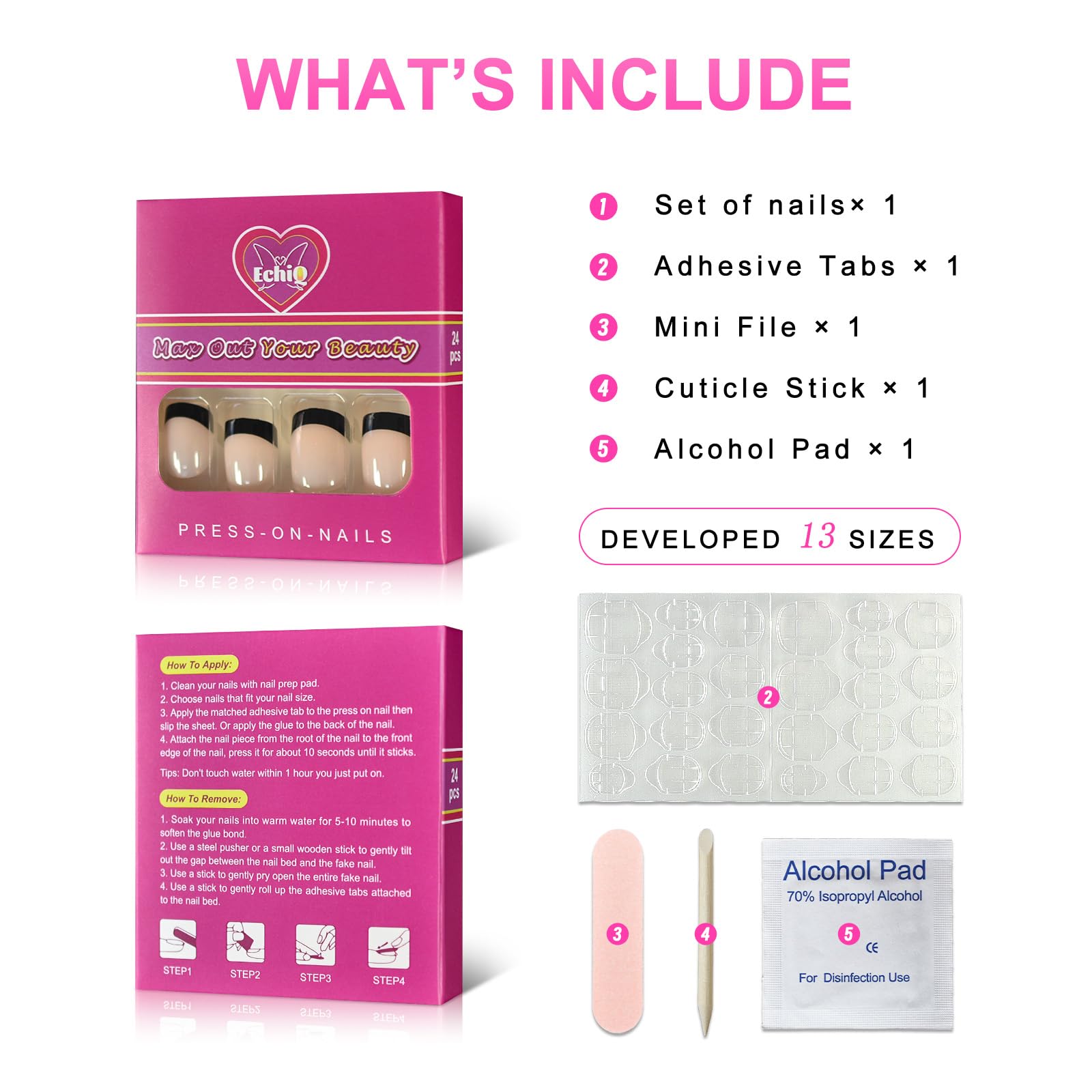 Black Tip Classy Finish Polish Press On Nails Medium-Short French Square Gel Acrylic Manicure DIY Reusable False Nails 24pcs - Image 2