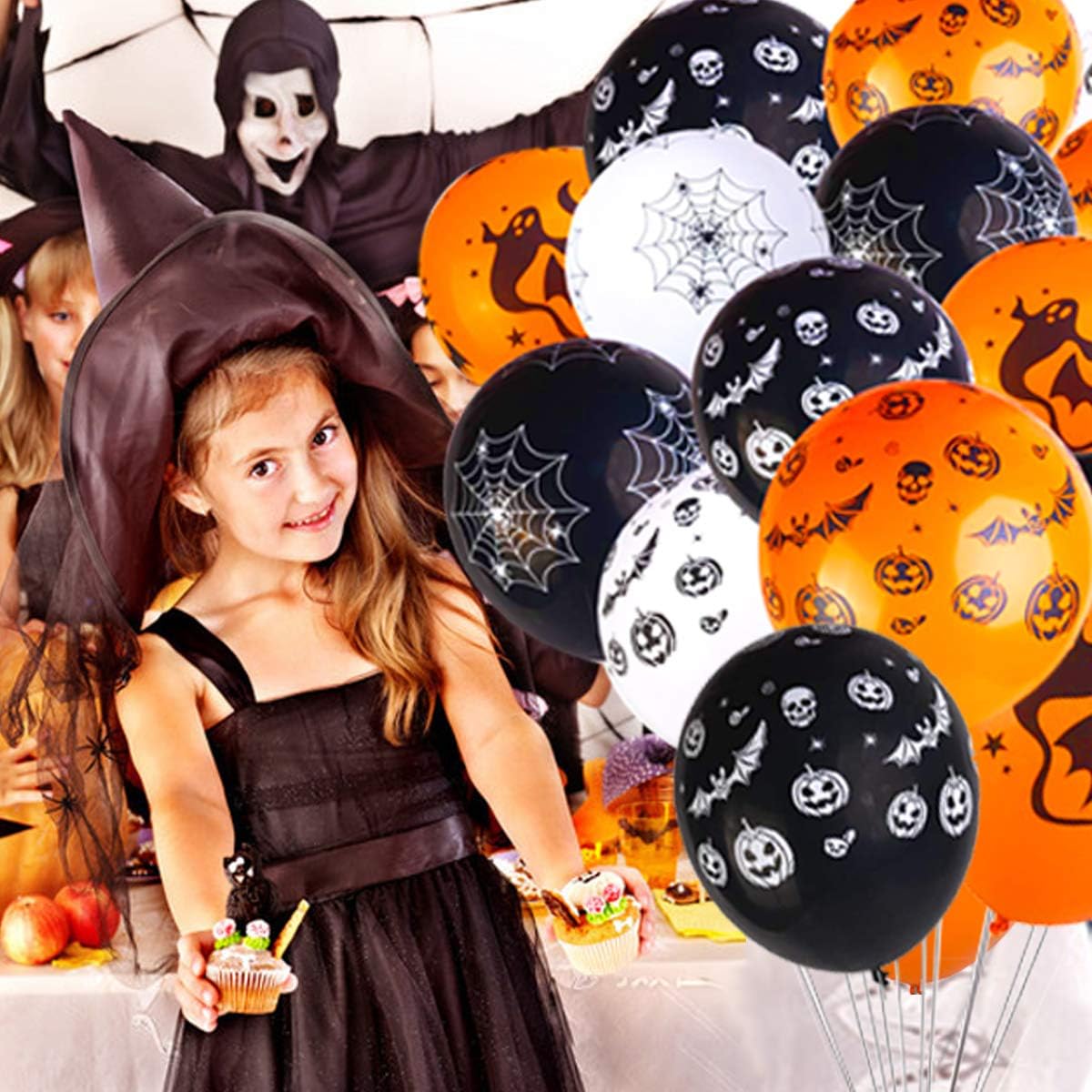 50 Pieces Halloween Latex Balloons - 12 Inch Pumpkin Bat Ghost Skull Specter Spider Web Balloons for Halloween Party Decorations, Trick or Treat Toys, School Classroom Game, Kids Hand Out: Toys & Games