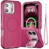 Follaroma for iPhone 16 Plus Case with Stand & Built-in Camera Cover, MagSafe Compatible, Heavy-Duty Shockproof Protection, Magnetic & Rugged Phone Cover for iPhone 16 Plus 6.7'', Hot-Pink