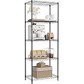 IZEUK 5-Tier Black Metal Storage Shelves, Adjustable Wire Shelving Unit for Kitchen, Bathroom, Pantry, Office, Garage, Organizer Wire Rack, 1250 lbs, 13.7" D x 23.6" W x 63" H
