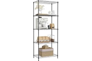 IZEUK 5-Tier Black Metal Storage Shelves, Adjustable Wire Shelving Unit for Kitchen, Bathroom, Pantry, Office, Garage, Organizer Wire Rack, 1250 lbs, 13.7" D x 23.6" W x 53.4" H