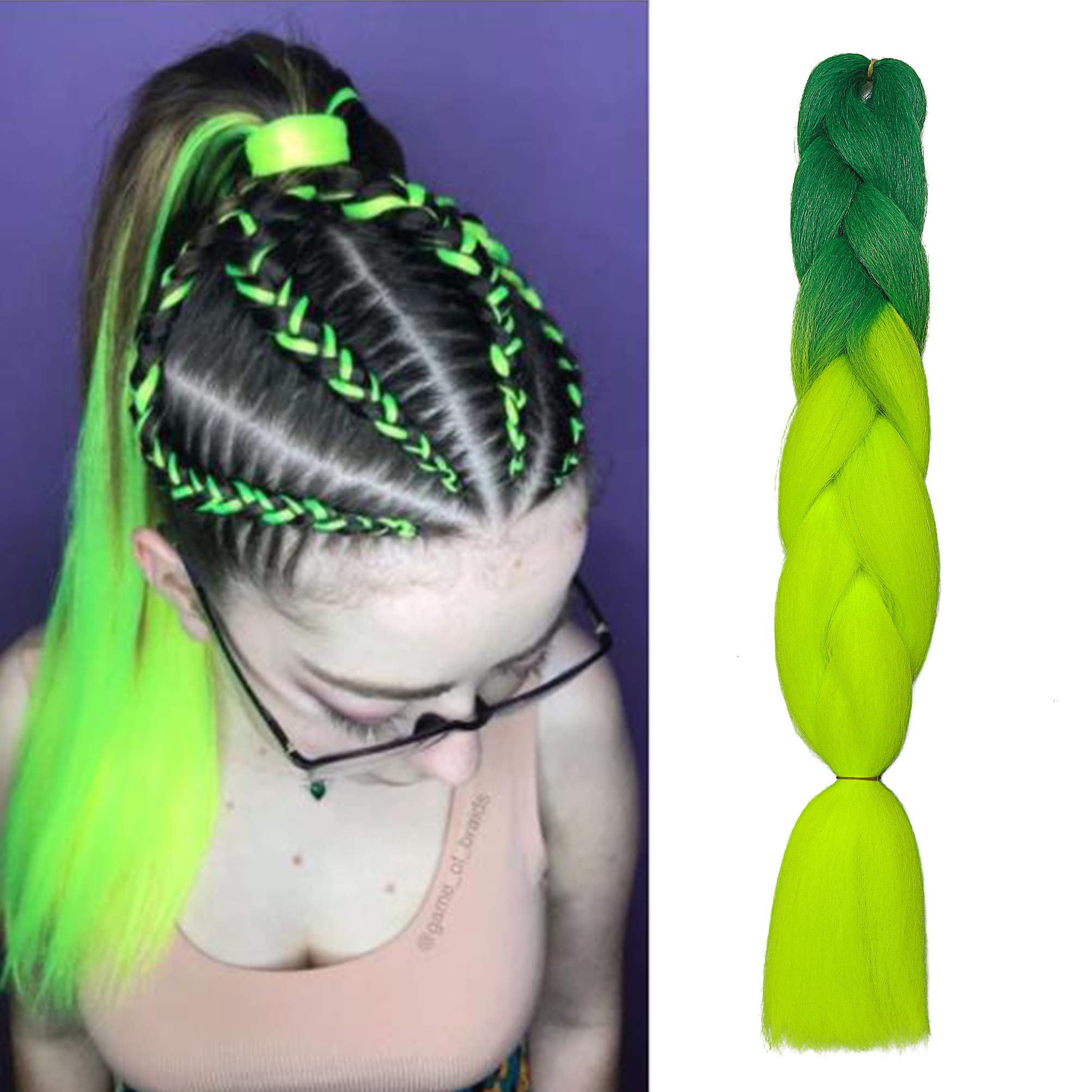 Ombre Braiding Hair 24inch Jumbo Braids High Temperature Fiber Synthetic Hair Extension 1pc 100g for Twist Braiding Hair Dark Green to Chartreuse