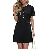 GRECERELLE Women's Summer Short Sleeve Button Crew Neck Elegant Business Work Bodycon Mini Short Dresses