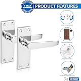 XFORT Lever Latch Flat Polished Chrome Door Handles Pair view 2