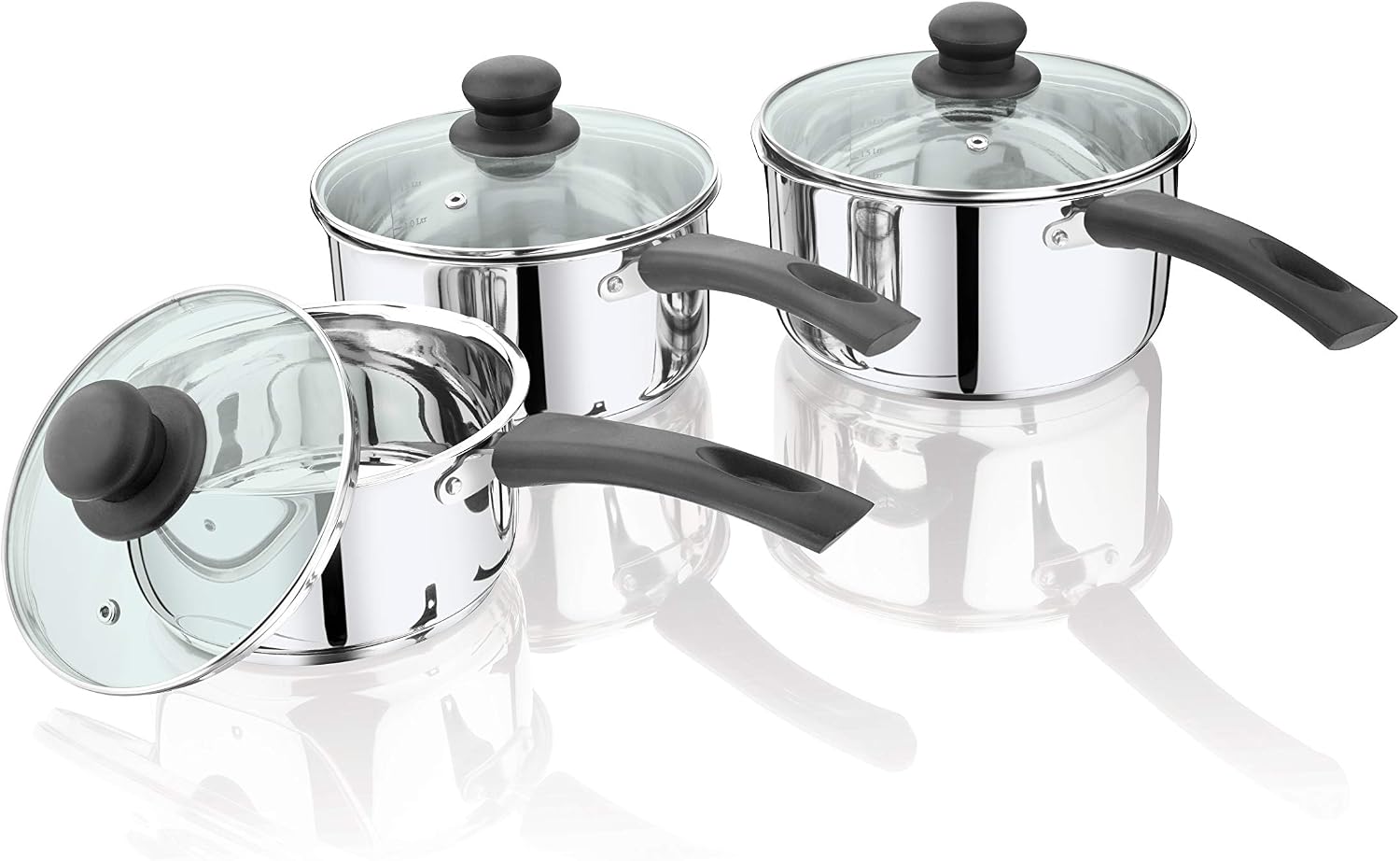 Penguin Home Saucepan Set 1.5, 2, 2.5 LTR Stainless Steel Saucepots with Glass Lid - Image 5