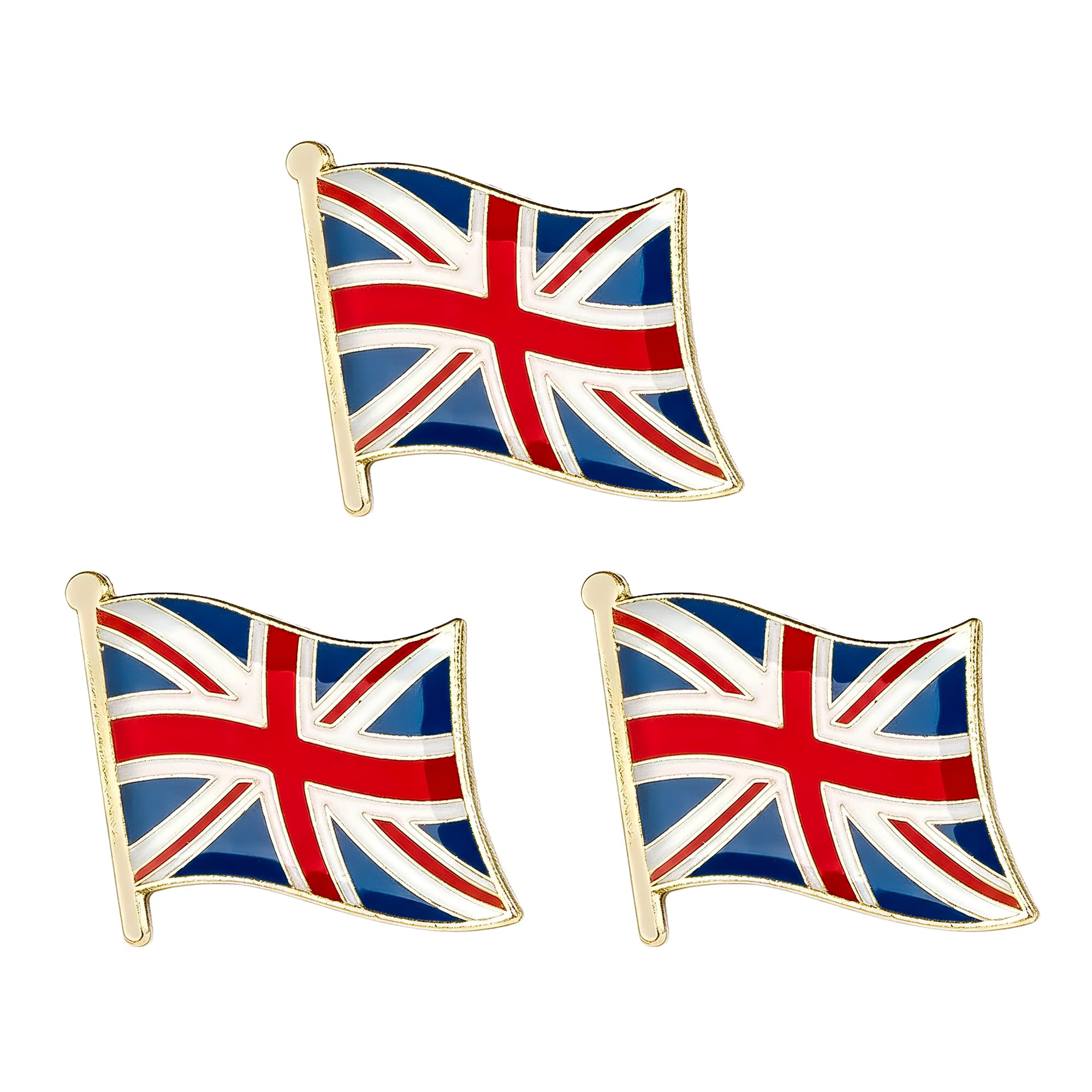 3 x United Kingdom Union Jack Flag Lapel Pins – British National Enamel Badge Set – UK Souvenir Accessories – Size: 1.6cm x 1.9cm