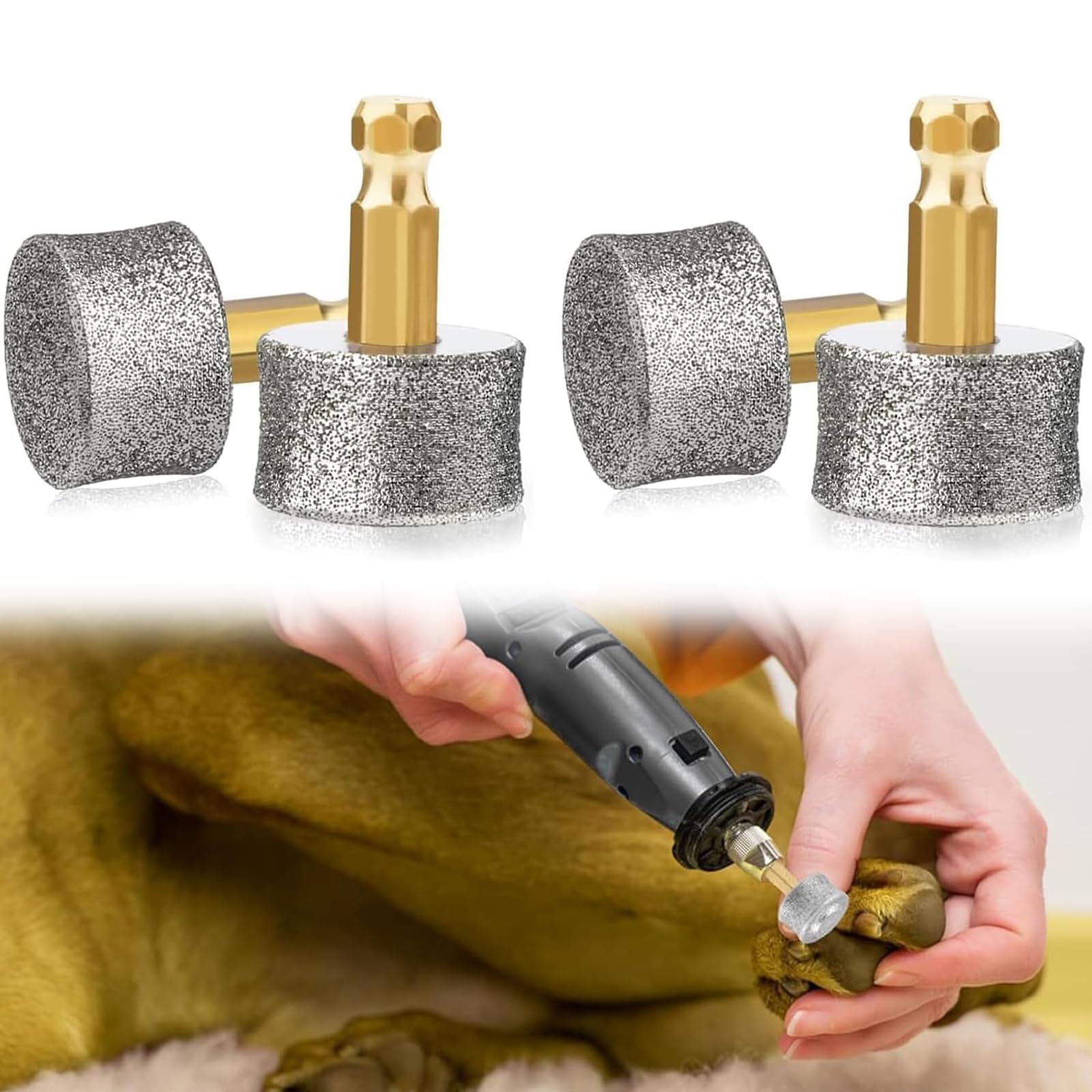 Xiciki 4PCS Dog Nail Grinder Replacement Heads 60/80 Mesh, Diamond Tip Grinding Heads for Casfuy N10 N20 N30 and Most Professional Pet Nail Grinders, Safe for Small Medium Large Dogs and Cats