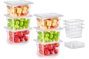 Wilprep 6 Pack Plastic Food Pans with Lids NSF Listed, 1/6 Size 4 in Deep Clear Food Storage Containers, 1.8 qt Stackable Polycarbonate Commercial Hotel for Fruits Vegetables Beans Corns