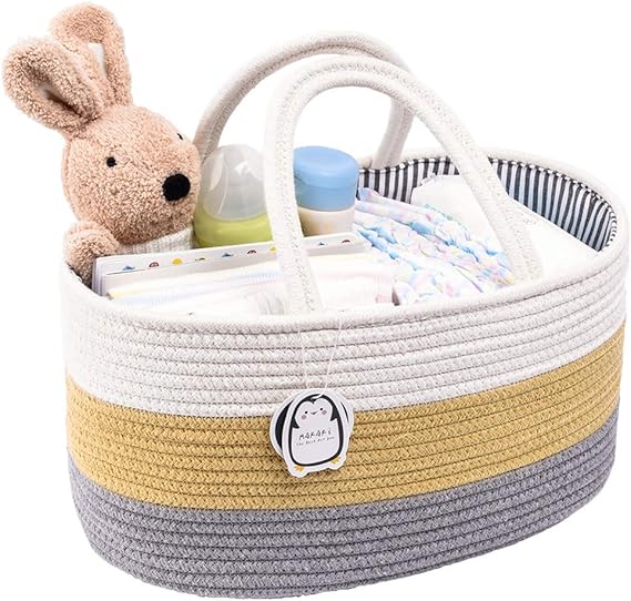 おむつストッカー オムツ収納ケース コットンロープ バスケット ベビー用品 手作り 多機能 収納ボクス 折りたたみ 赤ちゃん カゴ おもちゃ小物入れ ホワイト イェロー グレー ベビー マタニティ ベビー マタニティ 通販 Amazon