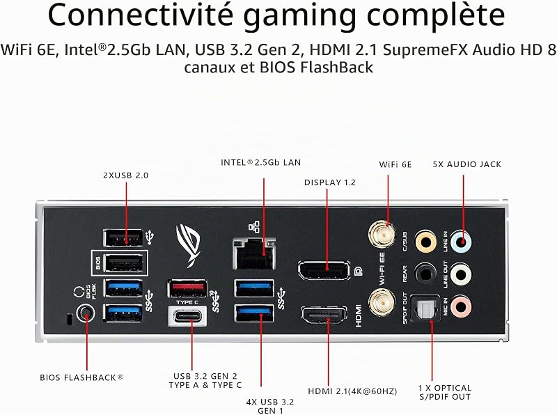 ROG Strix B550-F Gaming WI-FI II – Cartes mères Gaming AMD B550 Ryzen AM4 ATX (PCIe 4.0, 12+2 DrMOS, Intel 2.5 GB Ethernet, WiFi 6E, 2 x M.2, SATA 6 Gbps, USB 3.2 Gen 2, Aura Sync RGB)