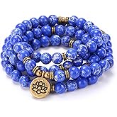 SJUENSXH Mala Bead Strand Bracelet, 108 Buddhist Prayer Beads Yoga Meditation Green Malachite Beads Necklace Women man