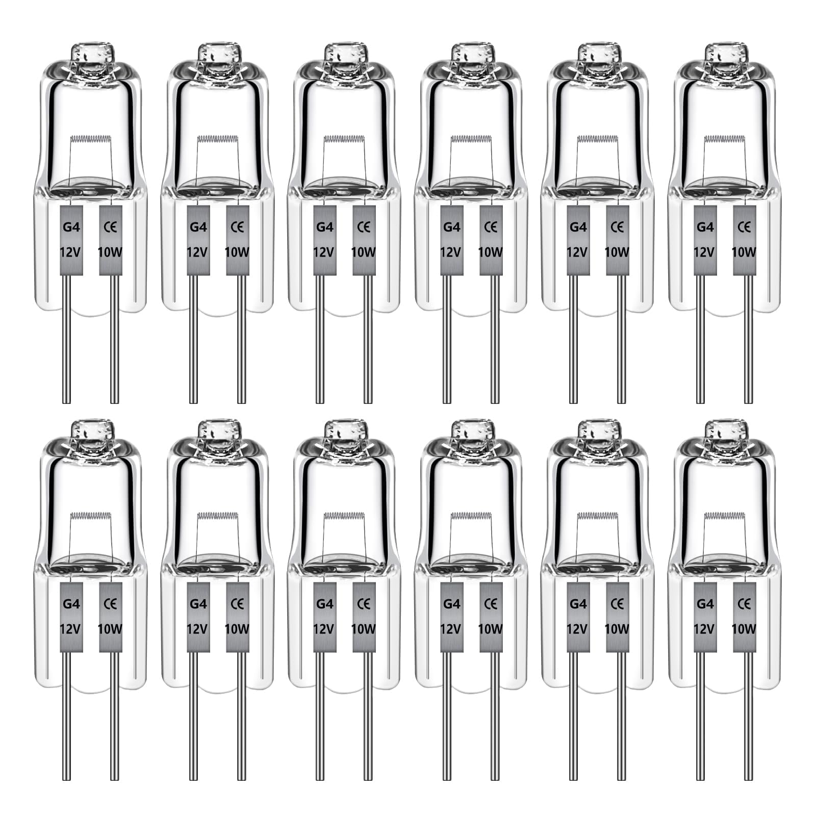 Blakapoo 12 Pack G4 Halogen Bulbs 10W 12V, G4 Clear Capsule Bi Pin Light Bulbs, Dimmable G4 Halogen Bulbs Warm White 2700K, for Chandeliers, Interior Lighting, Kitchen Lighting, Track Lighting