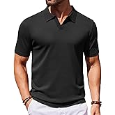 COOFANDY Men's V Neck Short Sleeve Stretch Knit Polo Shirt
