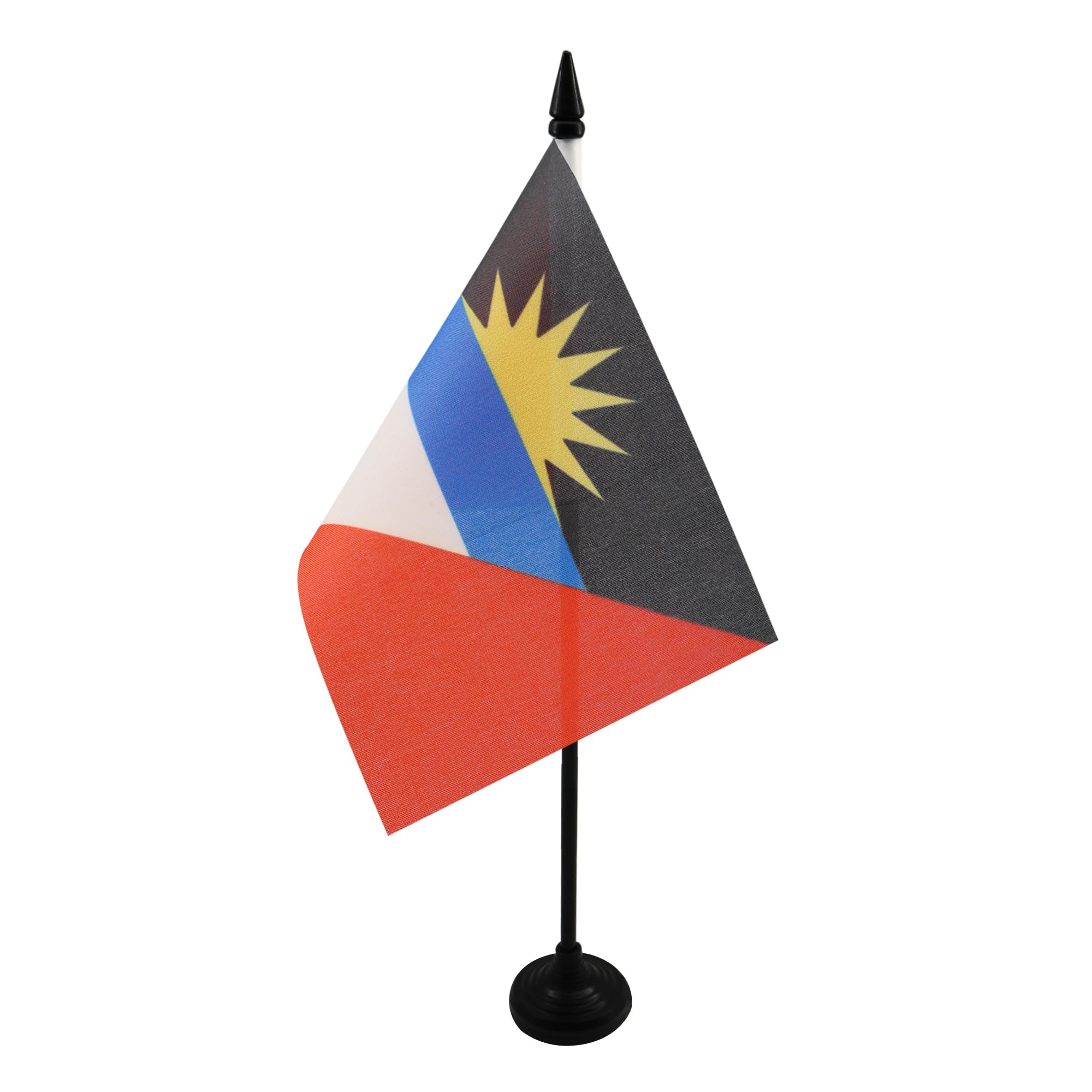 AZ FLAG - Antigua and Barbuda Table Flag 4'' x 6'' - Antiguan Barbudan Office Mini Banner 100% Polyester 15 x 10 cm - Mini Desk Flag with 10'' Pole and Black Plastic Base โ image 1