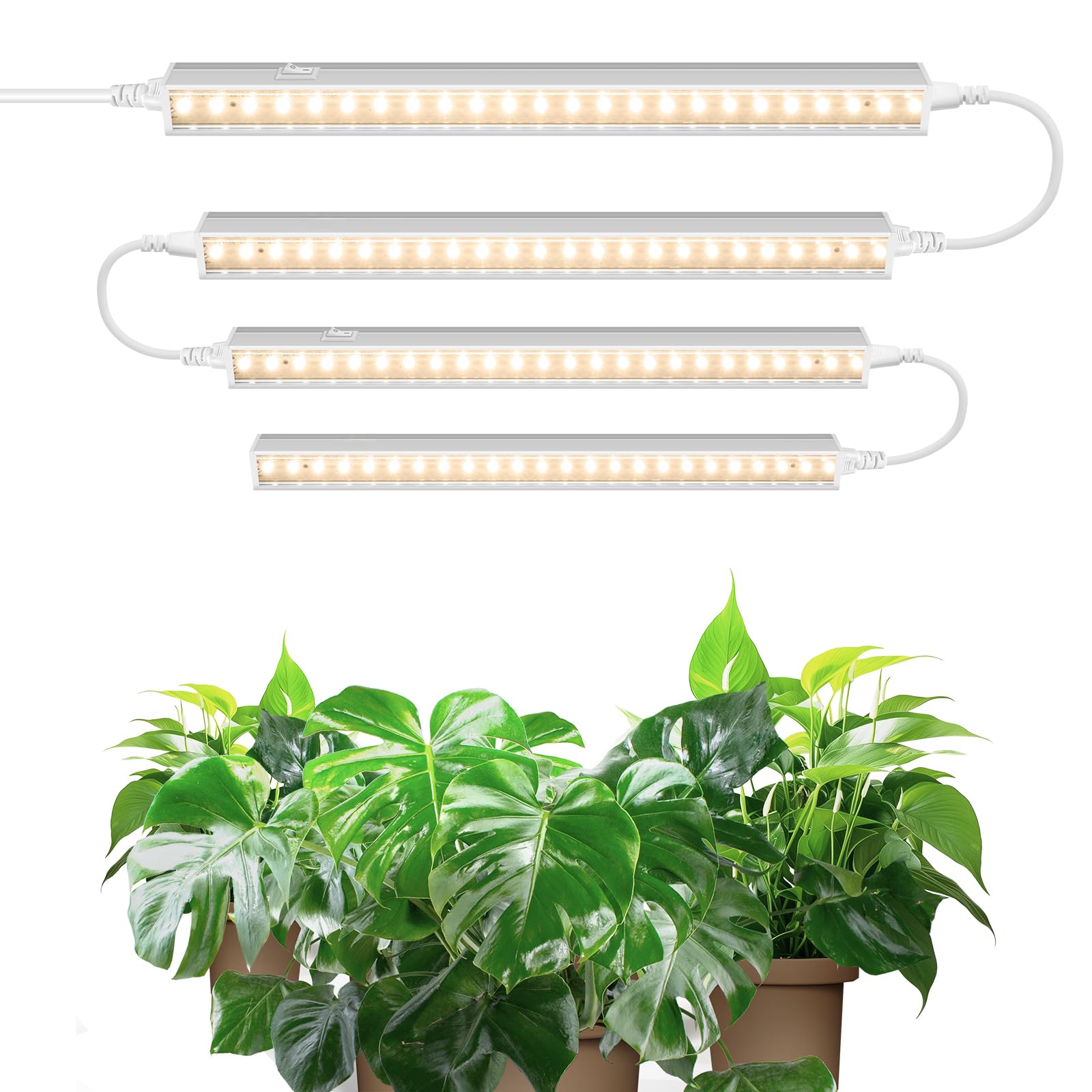 Barrina T5 1FT Grow Lights for Indoor Plants, Yellow, Full Spectrum Sunlight, Linkable Plant Growing Lamp, LED Grow Light Strip with Switch, Plug and Play, 4 Packs