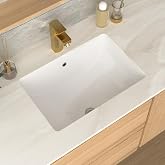 GhomeG Undermount Bathroom Sink Rectangle 21x14 Inch White Rectangular | Porcelain Ceramic Vessel Sink with Overflow, Under Counter Lavatory Vanity