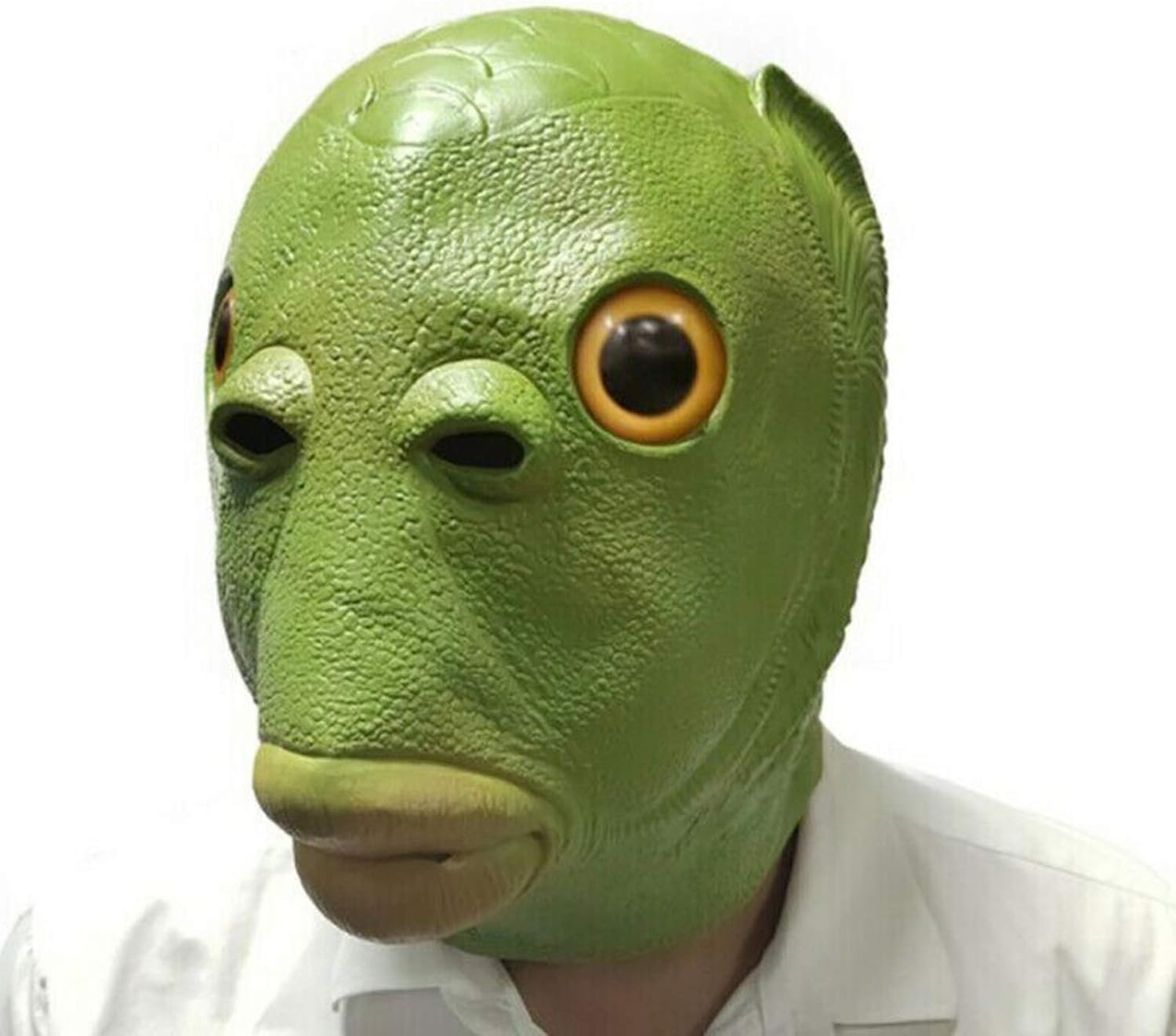 Funny Green Fish Full Head Mask Latex Adults Tricky Costume Cosplay