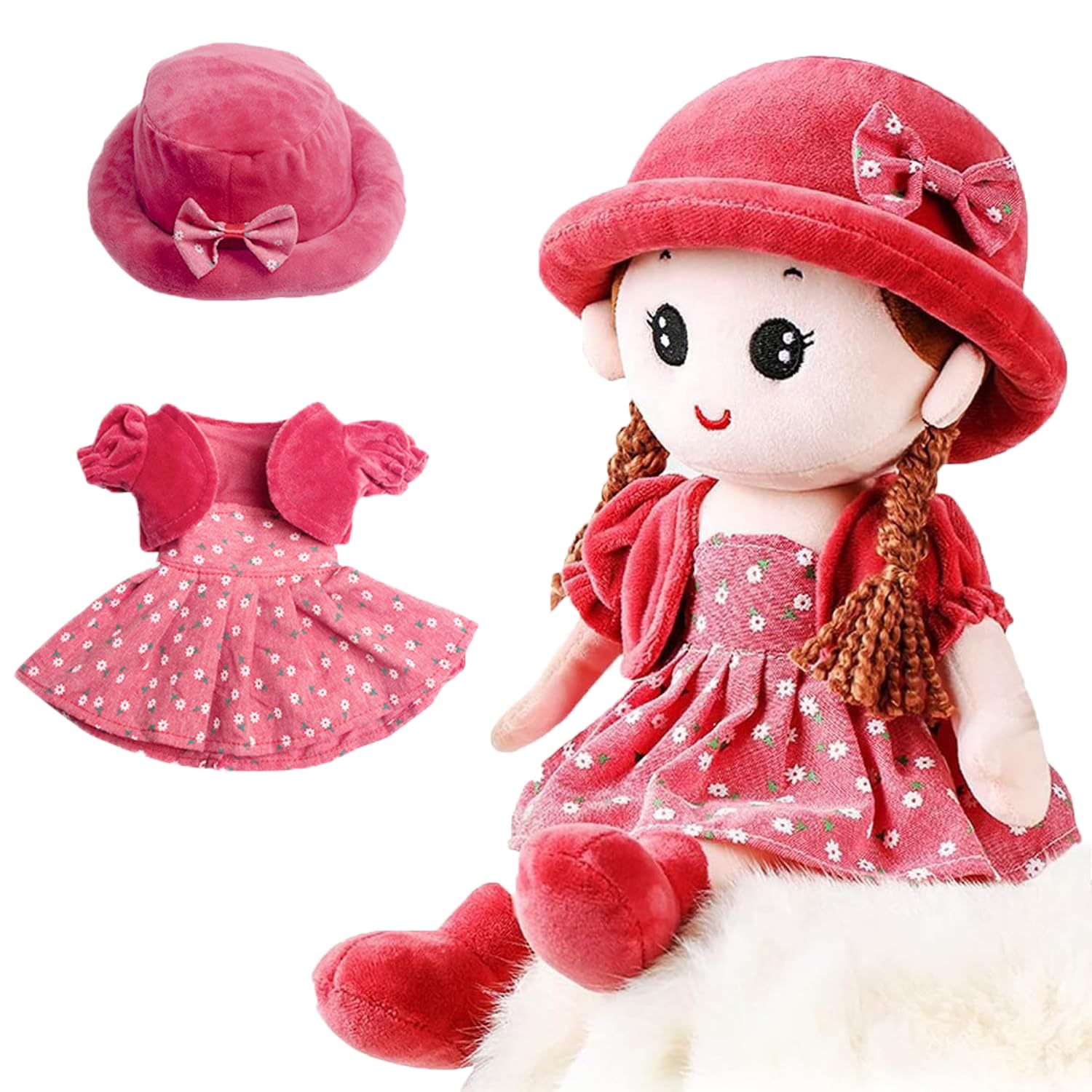 ITODA Cute Rag Doll Soft Cuddly Stuffed Toy Companion Toys Beautiful Ragdoll Princess Plush Dolls with Hat Skirt Christmas Birthday Gift 35CM
